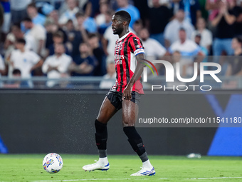 Fikayo Tomori of AC Milan during the Serie A Enilive match between SS Lazio and AC Milan at Stadio Olimpico on Aug 31, 2024 in Rome, Italy....