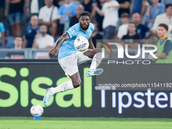 Nuno Tavares of SS Lazio controls the ball during the Serie A Enilive match between SS Lazio and AC Milan at Stadio Olimpico on Aug 31, 2024...