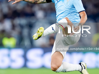 Alessio Romagnoli of SS Lazio controls the ball during the Serie A Enilive match between SS Lazio and AC Milan at Stadio Olimpico on Aug 31,...