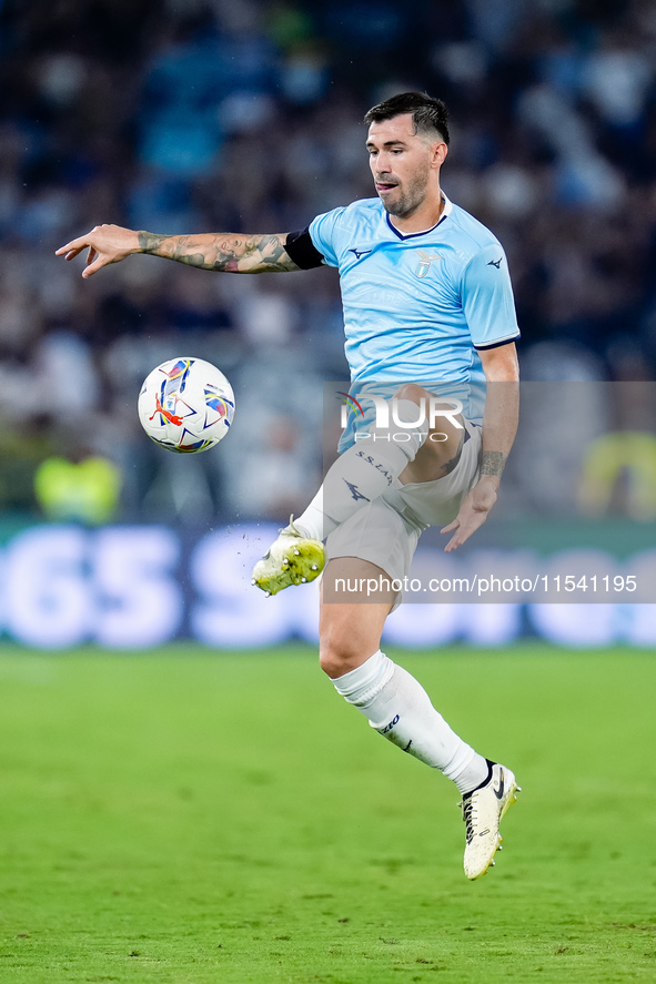 Alessio Romagnoli of SS Lazio controls the ball during the Serie A Enilive match between SS Lazio and AC Milan at Stadio Olimpico on Aug 31,...