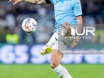 Alessio Romagnoli of SS Lazio controls the ball during the Serie A Enilive match between SS Lazio and AC Milan at Stadio Olimpico on Aug 31,...