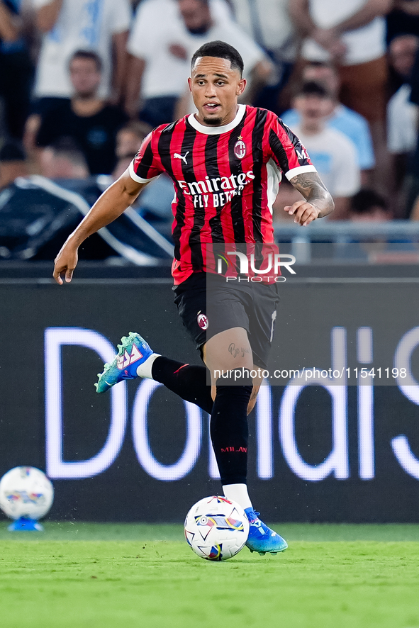 Noah Okafor of AC Milan during the Serie A Enilive match between SS Lazio and AC Milan at Stadio Olimpico on Aug 31, 2024 in Rome, Italy. 