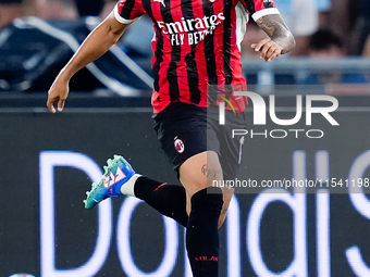 Noah Okafor of AC Milan during the Serie A Enilive match between SS Lazio and AC Milan at Stadio Olimpico on Aug 31, 2024 in Rome, Italy. (