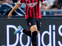 Noah Okafor of AC Milan during the Serie A Enilive match between SS Lazio and AC Milan at Stadio Olimpico on Aug 31, 2024 in Rome, Italy. (