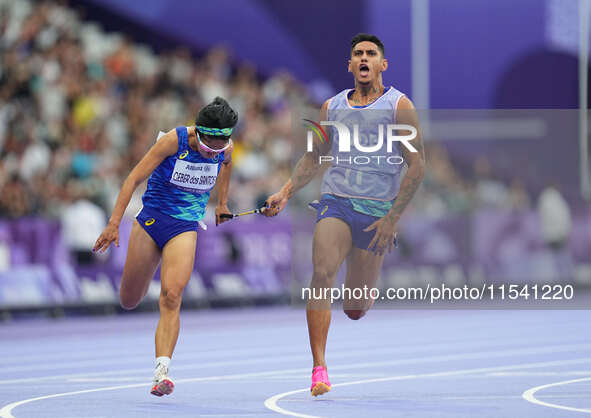 Jerusa Geber Dos Santos of Brazil beats the world record in Women's 100m - T11 Semi-Finals during the Paris 2024 Paralympic Games at Stade d...