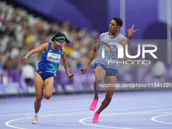 Jerusa Geber Dos Santos of Brazil beats the world record in Women's 100m - T11 Semi-Finals during the Paris 2024 Paralympic Games at Stade d...