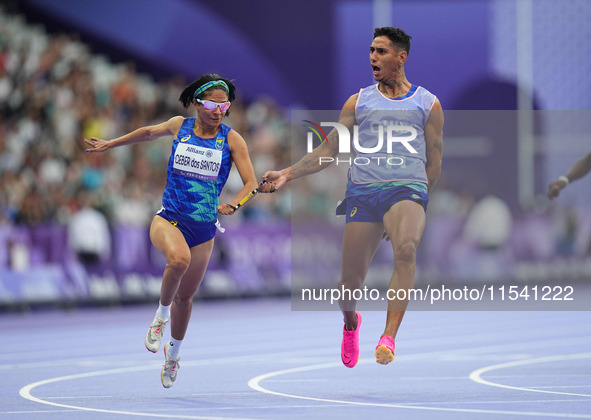 Jerusa Geber Dos Santos of Brazil beats the world record in Women's 100m - T11 Semi-Finals during the Paris 2024 Paralympic Games at Stade d...