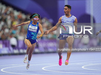 Jerusa Geber Dos Santos of Brazil beats the world record in Women's 100m - T11 Semi-Finals during the Paris 2024 Paralympic Games at Stade d...