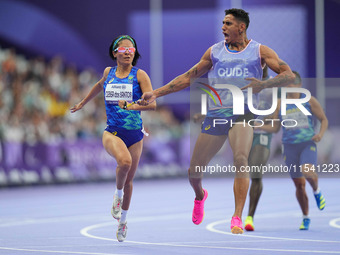 Jerusa Geber Dos Santos of Brazil beats the world record in Women's 100m - T11 Semi-Finals during the Paris 2024 Paralympic Games at Stade d...