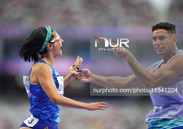 Jerusa Geber Dos Santos of Brazil beats the world record in Women's 100m - T11 Semi-Finals during the Paris 2024 Paralympic Games at Stade d...