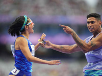 Jerusa Geber Dos Santos of Brazil beats the world record in Women's 100m - T11 Semi-Finals during the Paris 2024 Paralympic Games at Stade d...