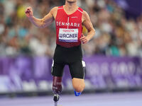 Daniel Wagner of Denmark celebrates winning silver in Men's 100m - T63 Final during the Paris 2024 Paralympic Games at Stade de France on Se...