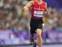 Daniel Wagner of Denmark celebrates winning silver in Men's 100m - T63 Final during the Paris 2024 Paralympic Games at Stade de France on Se...