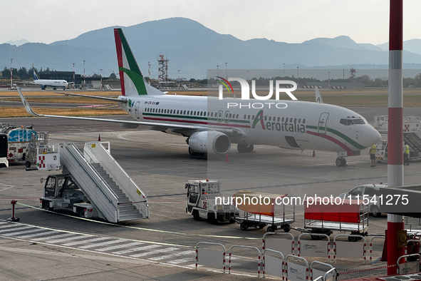 Aeroitalia plane is seen at the airport in Bergamo, Italy on September 2, 2024. 