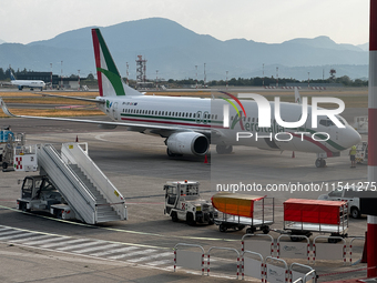 Aeroitalia plane is seen at the airport in Bergamo, Italy on September 2, 2024. (