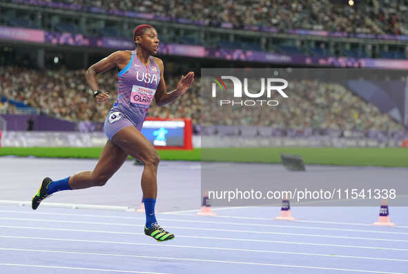 Breanna Clark of United States of America in action in Women's 400m - T20 Round 1 during the Paris 2024 Paralympic Games at Stade de France...