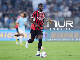 Fikayo Tomori of AC Milan during the Serie A Enilive match between SS Lazio and AC Milan at Stadio Olimpico on Aug 31, 2024 in Rome, Italy....