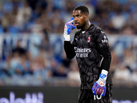 Mike Maignan of AC Milan gestures during the Serie A Enilive match between SS Lazio and AC Milan at Stadio Olimpico on Aug 31, 2024 in Rome,...