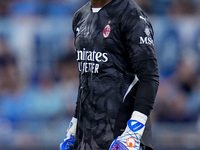 Mike Maignan of AC Milan looks on during the Serie A Enilive match between SS Lazio and AC Milan at Stadio Olimpico on Aug 31, 2024 in Rome,...