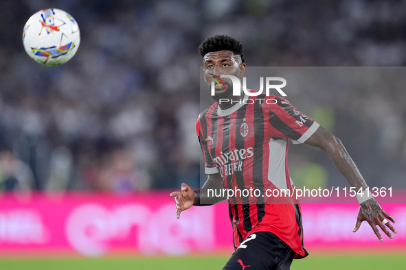 Emerson Royal of AC Milan during the Serie A Enilive match between SS Lazio and AC Milan at Stadio Olimpico on Aug 31, 2024 in Rome, Italy. 