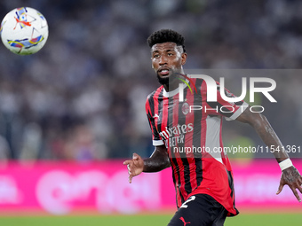 Emerson Royal of AC Milan during the Serie A Enilive match between SS Lazio and AC Milan at Stadio Olimpico on Aug 31, 2024 in Rome, Italy....