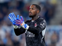 Mike Maignan of AC Milan gestures during the Serie A Enilive match between SS Lazio and AC Milan at Stadio Olimpico on Aug 31, 2024 in Rome,...