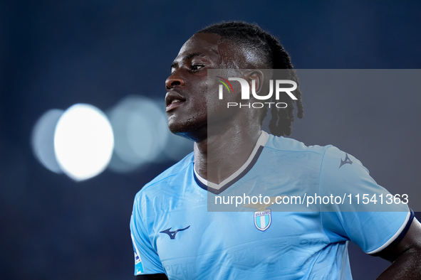 Loum Tchaouna of SS Lazio looks on during the Serie A Enilive match between SS Lazio and AC Milan at Stadio Olimpico on Aug 31, 2024 in Rome...