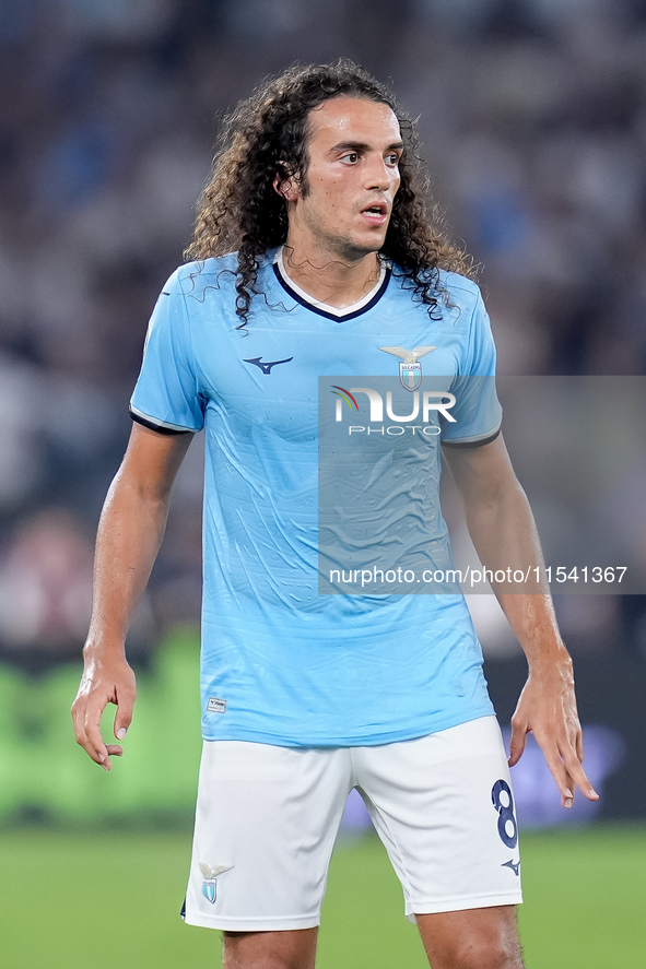 Matteo Guendouzi of SS Lazio looks on during the Serie A Enilive match between SS Lazio and AC Milan at Stadio Olimpico on Aug 31, 2024 in R...