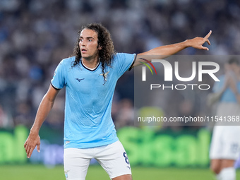 Matteo Guendouzi of SS Lazio gestures during the Serie A Enilive match between SS Lazio and AC Milan at Stadio Olimpico on Aug 31, 2024 in R...