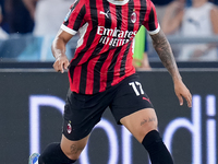 Noah Okafor of AC Milan in action during the Serie A Enilive match between SS Lazio and AC Milan at Stadio Olimpico on Aug 31, 2024 in Rome,...