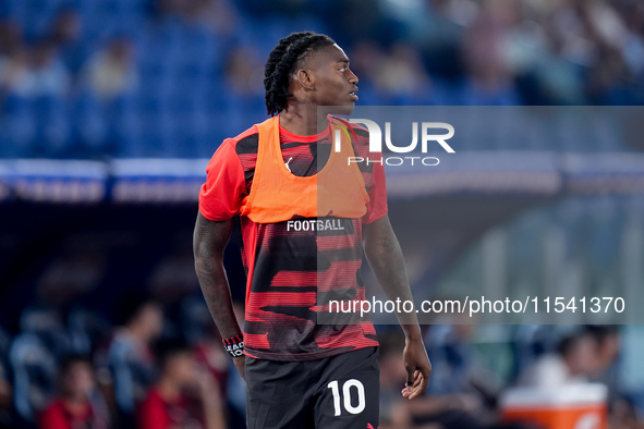 Rafael Leao of AC Milan looks on during the Serie A Enilive match between SS Lazio and AC Milan at Stadio Olimpico on Aug 31, 2024 in Rome,...