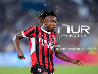 Samuel Chukwueze of AC Milan during the Serie A Enilive match between SS Lazio and AC Milan at Stadio Olimpico on Aug 31, 2024 in Rome, Ital...