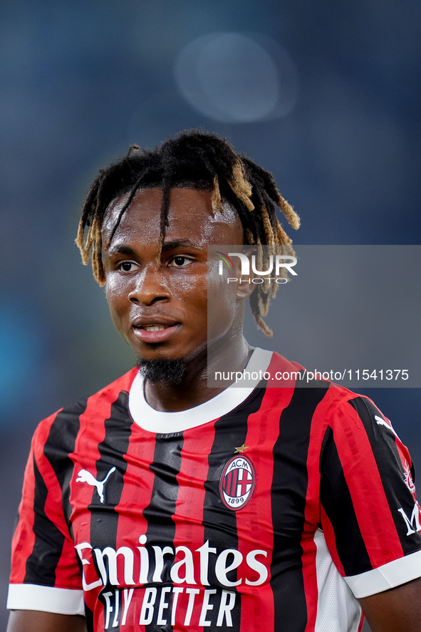 Samuel Chukwueze of AC Milan looks on during the Serie A Enilive match between SS Lazio and AC Milan at Stadio Olimpico on Aug 31, 2024 in R...