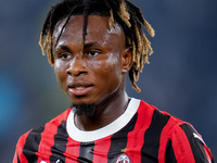 Samuel Chukwueze of AC Milan looks on during the Serie A Enilive match between SS Lazio and AC Milan at Stadio Olimpico on Aug 31, 2024 in R...