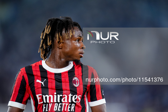 Samuel Chukwueze of AC Milan looks on during the Serie A Enilive match between SS Lazio and AC Milan at Stadio Olimpico on Aug 31, 2024 in R...