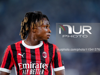 Samuel Chukwueze of AC Milan looks on during the Serie A Enilive match between SS Lazio and AC Milan at Stadio Olimpico on Aug 31, 2024 in R...