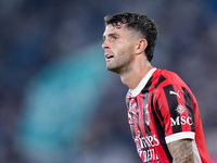 Christian Pulisic of AC Milan looks on during the Serie A Enilive match between SS Lazio and AC Milan at Stadio Olimpico on Aug 31, 2024 in...