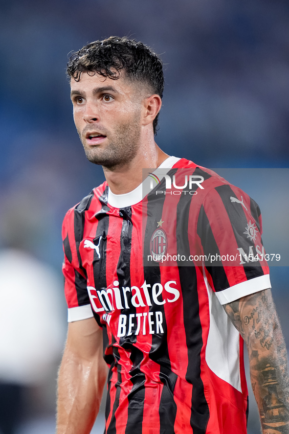 Christian Pulisic of AC Milan looks on during the Serie A Enilive match between SS Lazio and AC Milan at Stadio Olimpico on Aug 31, 2024 in...