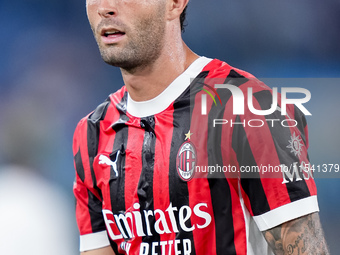 Christian Pulisic of AC Milan looks on during the Serie A Enilive match between SS Lazio and AC Milan at Stadio Olimpico on Aug 31, 2024 in...