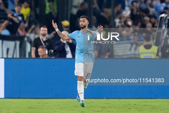 Taty Castellanos of SS Lazio celebrates after scoring first goal during the Serie A Enilive match between SS Lazio and AC Milan at Stadio Ol...