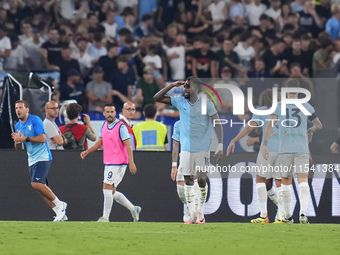 Boulaye Dia of SS Lazio celebrates after scoring second goal during the Serie A Enilive match between SS Lazio and AC Milan at Stadio Olimpi...