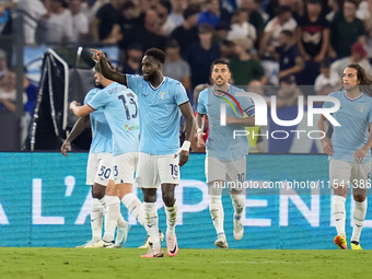 Boulaye Dia of SS Lazio celebrates after scoring second goal during the Serie A Enilive match between SS Lazio and AC Milan at Stadio Olimpi...