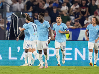 Boulaye Dia of SS Lazio celebrates after scoring second goal during the Serie A Enilive match between SS Lazio and AC Milan at Stadio Olimpi...