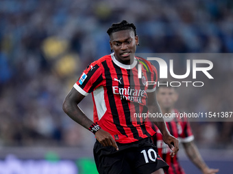 Rafael Leao of AC Milan celebrates after scoring second goal during the Serie A Enilive match between SS Lazio and AC Milan at Stadio Olimpi...