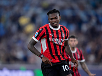 Rafael Leao of AC Milan celebrates after scoring second goal during the Serie A Enilive match between SS Lazio and AC Milan at Stadio Olimpi...