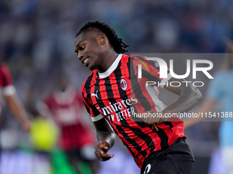 Rafael Leao of AC Milan celebrates after scoring second goal during the Serie A Enilive match between SS Lazio and AC Milan at Stadio Olimpi...