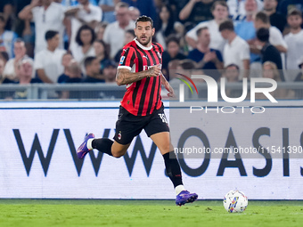 Theo Hernandez of AC Milan during the Serie A Enilive match between SS Lazio and AC Milan at Stadio Olimpico on Aug 31, 2024 in Rome, Italy....