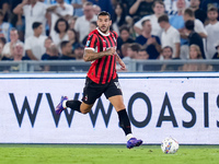 Theo Hernandez of AC Milan during the Serie A Enilive match between SS Lazio and AC Milan at Stadio Olimpico on Aug 31, 2024 in Rome, Italy....