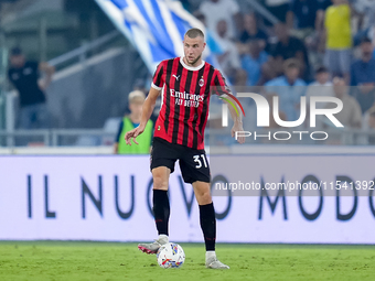 Strahinja Pavlovic of AC Milan during the Serie A Enilive match between SS Lazio and AC Milan at Stadio Olimpico on Aug 31, 2024 in Rome, It...