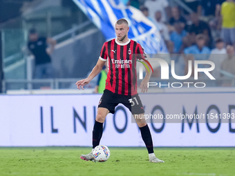 Strahinja Pavlovic of AC Milan during the Serie A Enilive match between SS Lazio and AC Milan at Stadio Olimpico on Aug 31, 2024 in Rome, It...